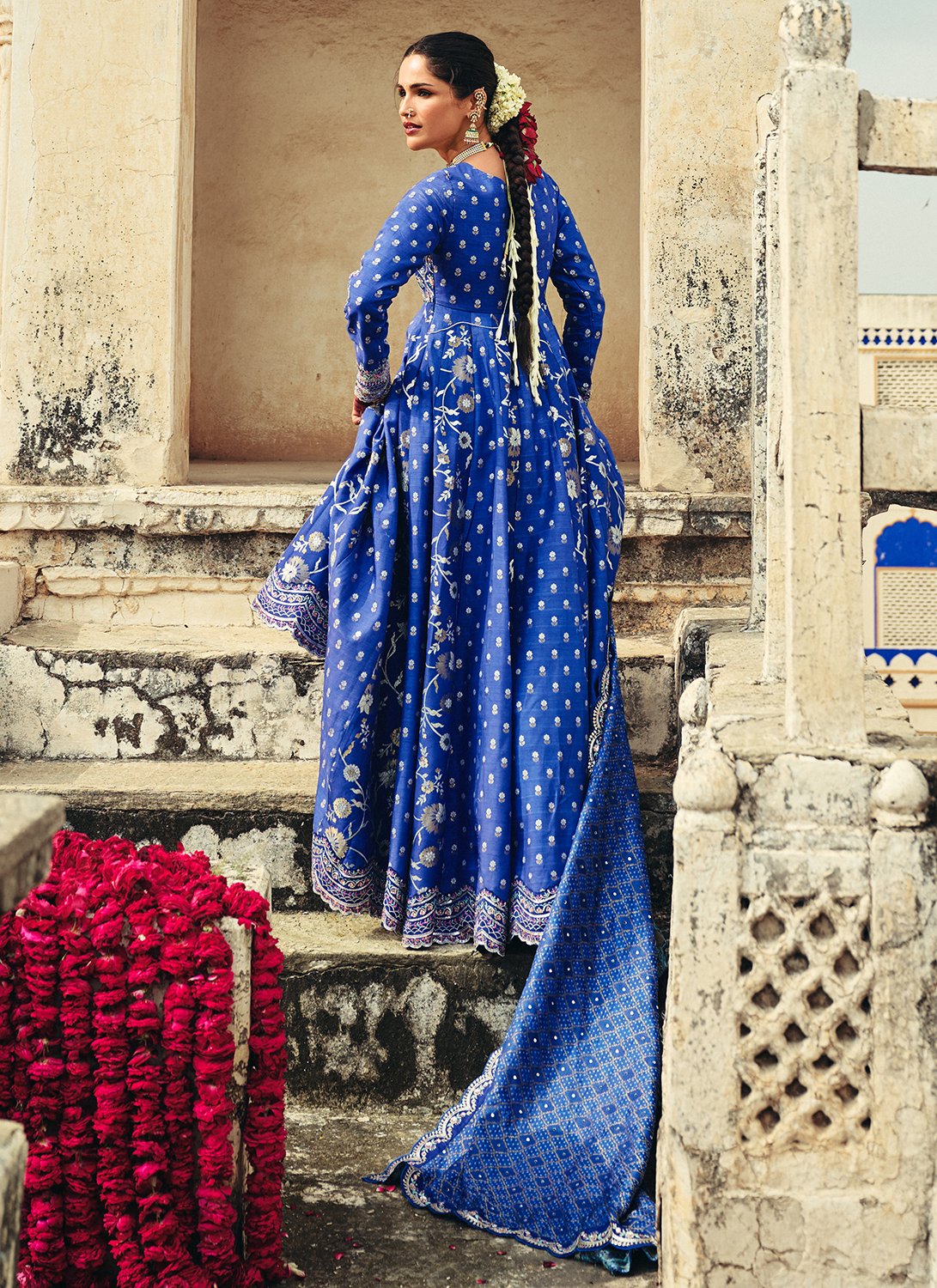 Royal Blue Embroidered Silk Anarkali