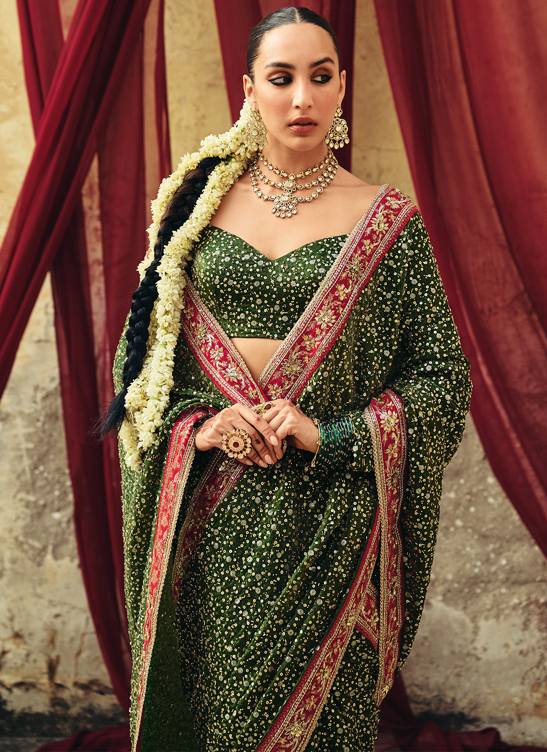 Green Embroidered Brocade Saree