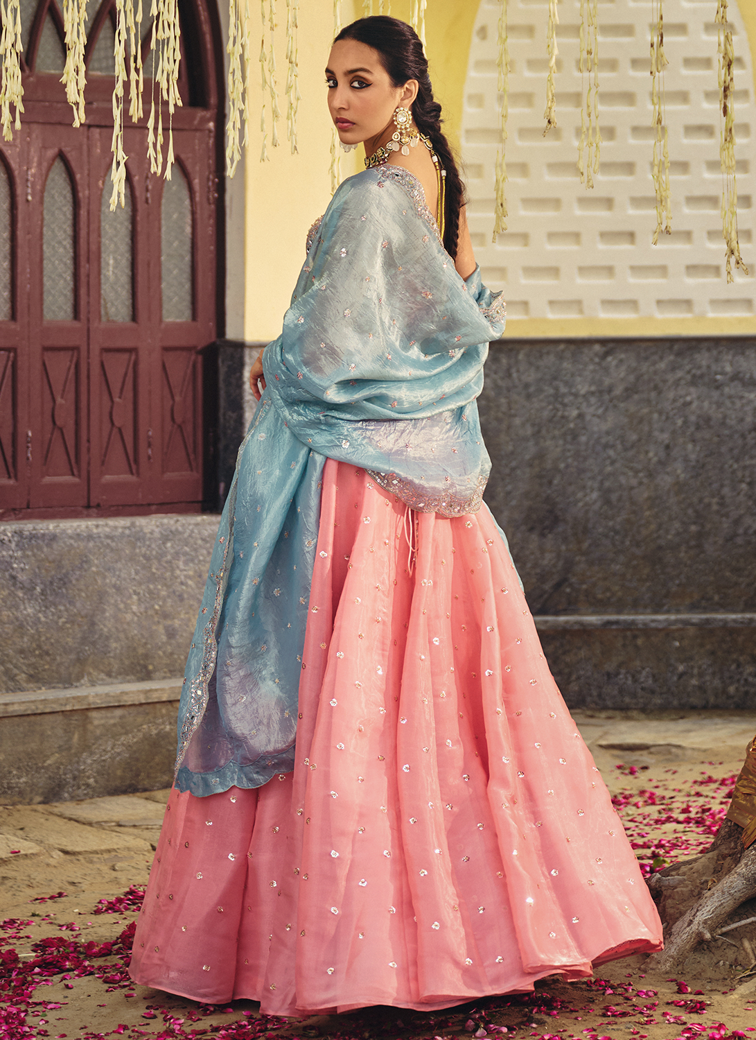 Blush Pink Embroidered Corset Style Lehenga