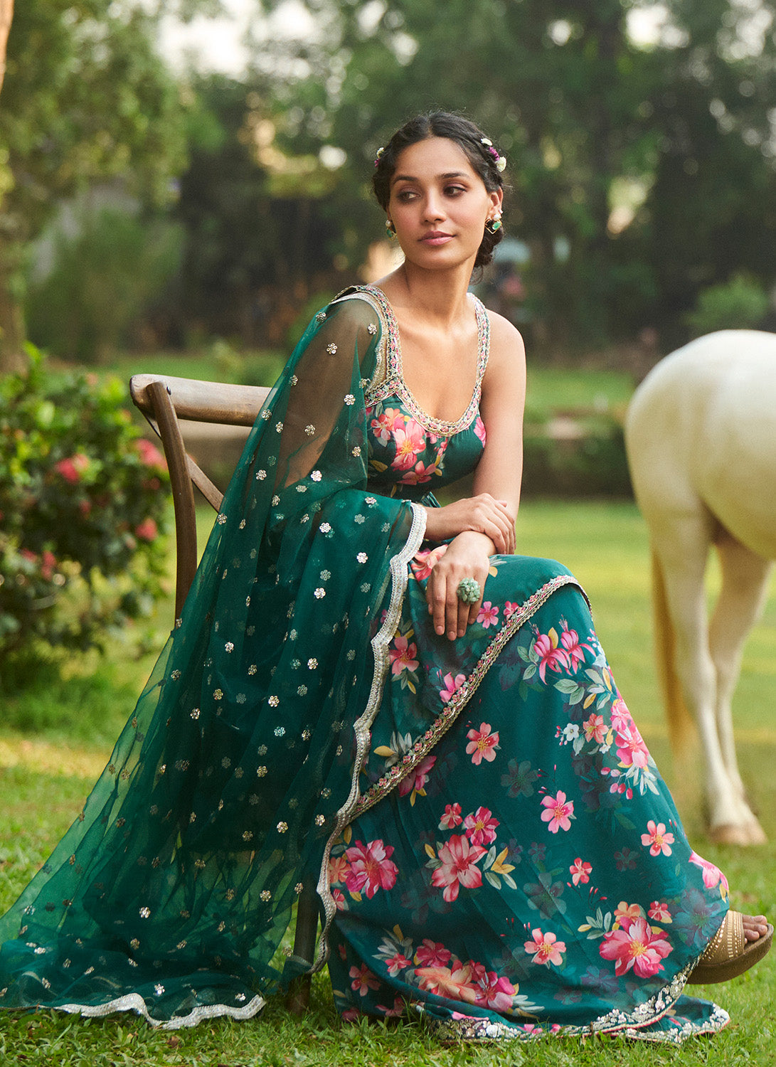 Green Multicolor Floral Printed Sharara Suit
