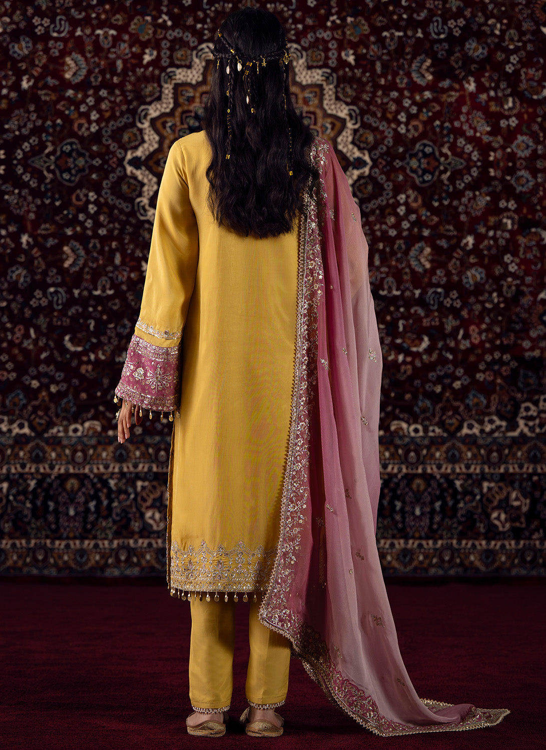 Yellow Embroidered Straight Suit