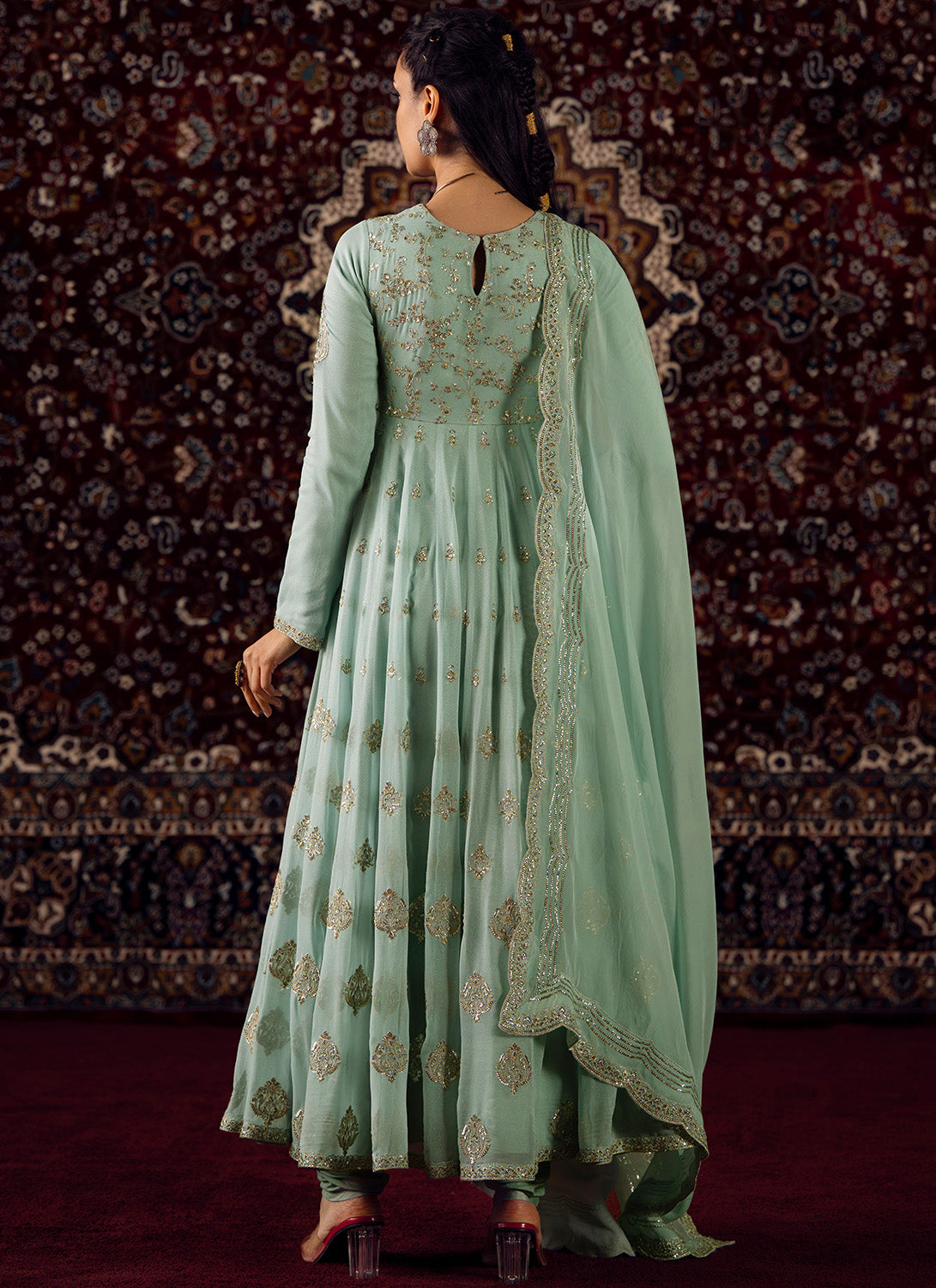 Mint Green Embroidered Georgette Anarkali