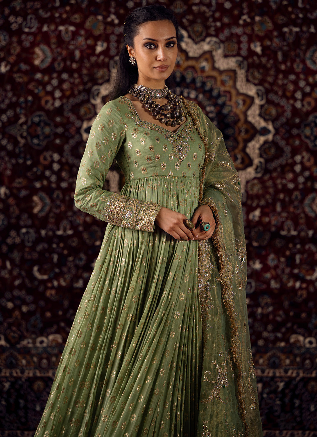 Mint Green Embroidered Viscose Brocade Anarkali - Lashkaraa