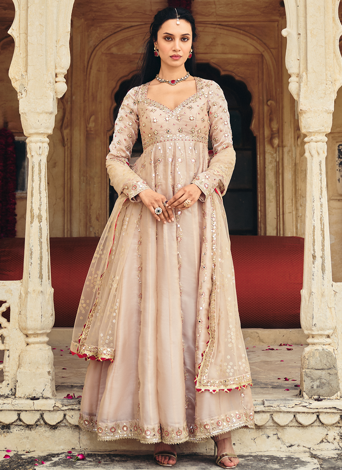 Blush Champagne Embroidered Organza Anarkali