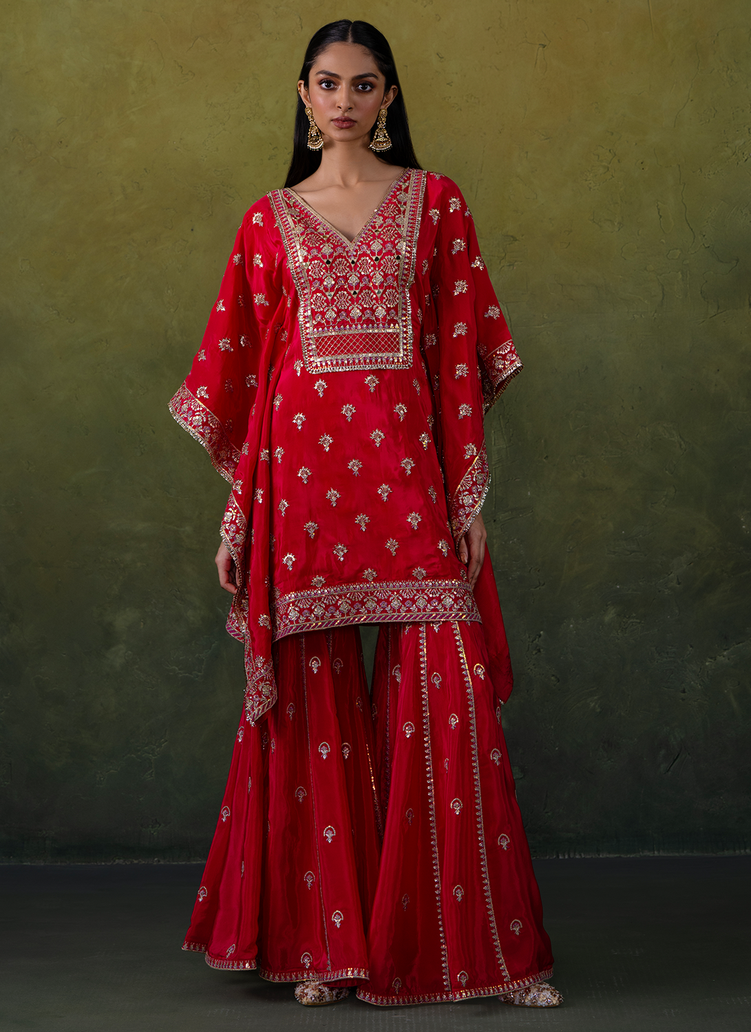 Hot Pink Embroidered Crepe Kaftan