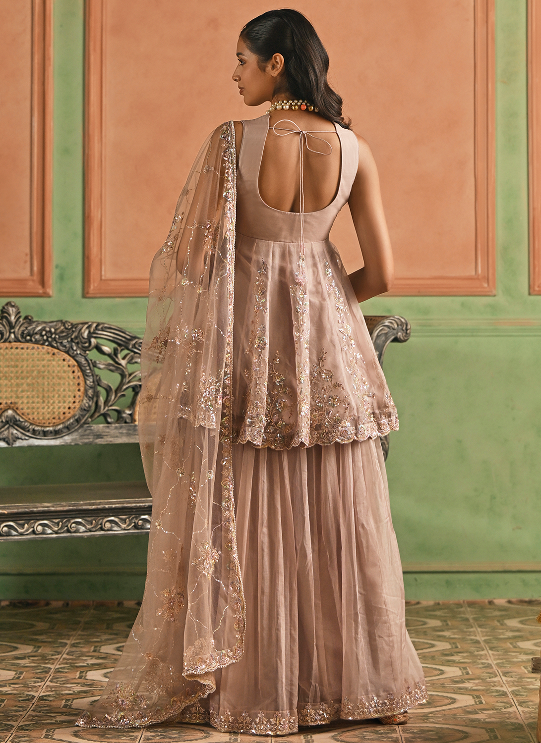 Dusty Rose Pink Embroidered Sharara