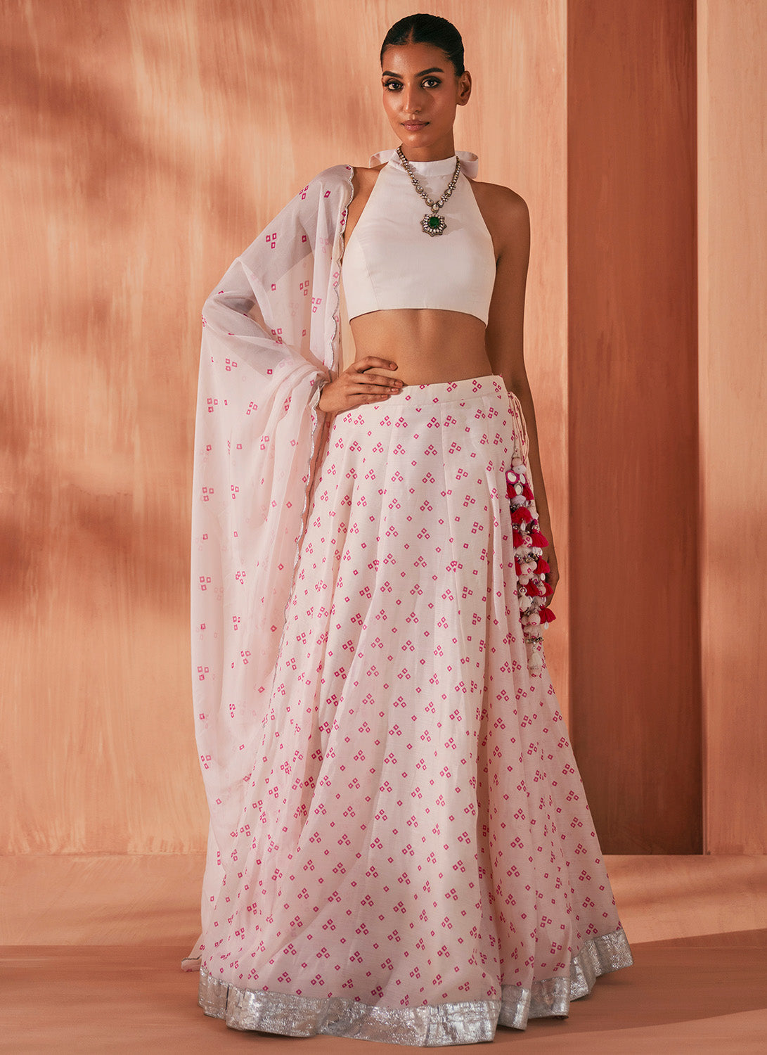 Ivory Bandhani Print Lehenga