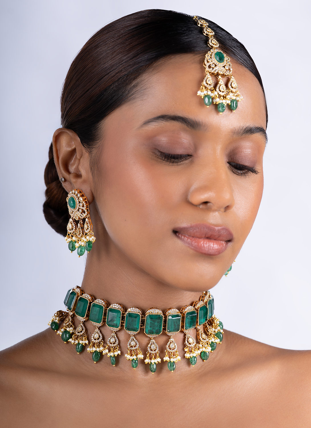 Emerald and Moissanite Choker Set