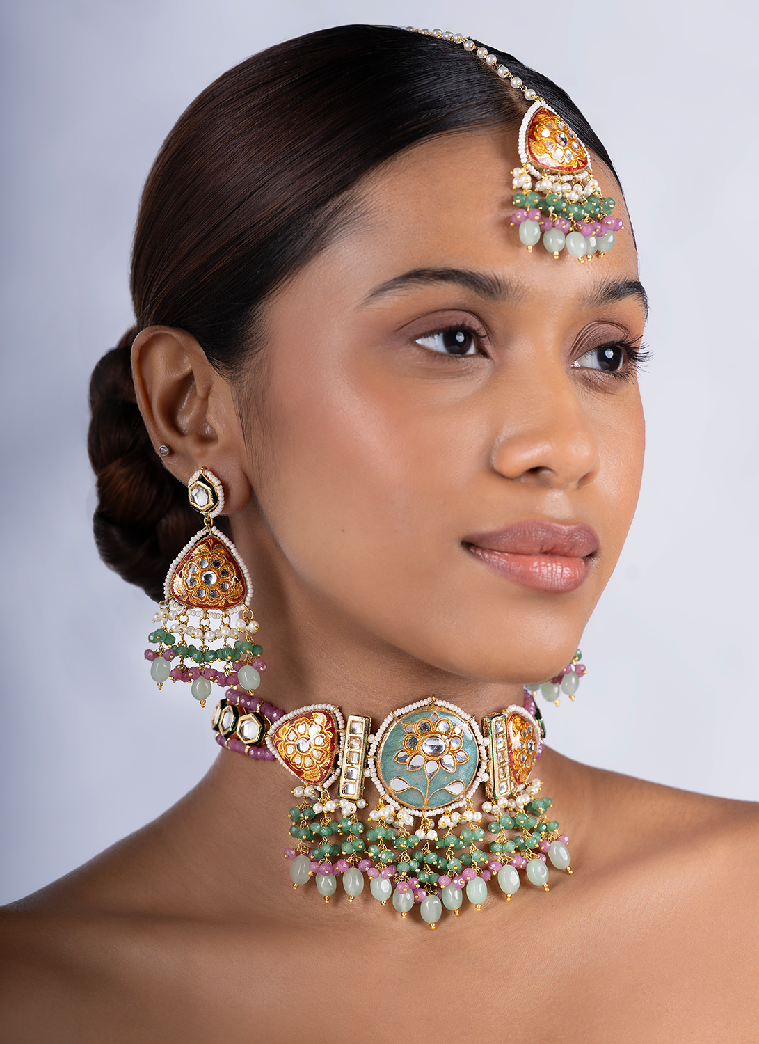Multicolor Floral Meenakari Choker Set