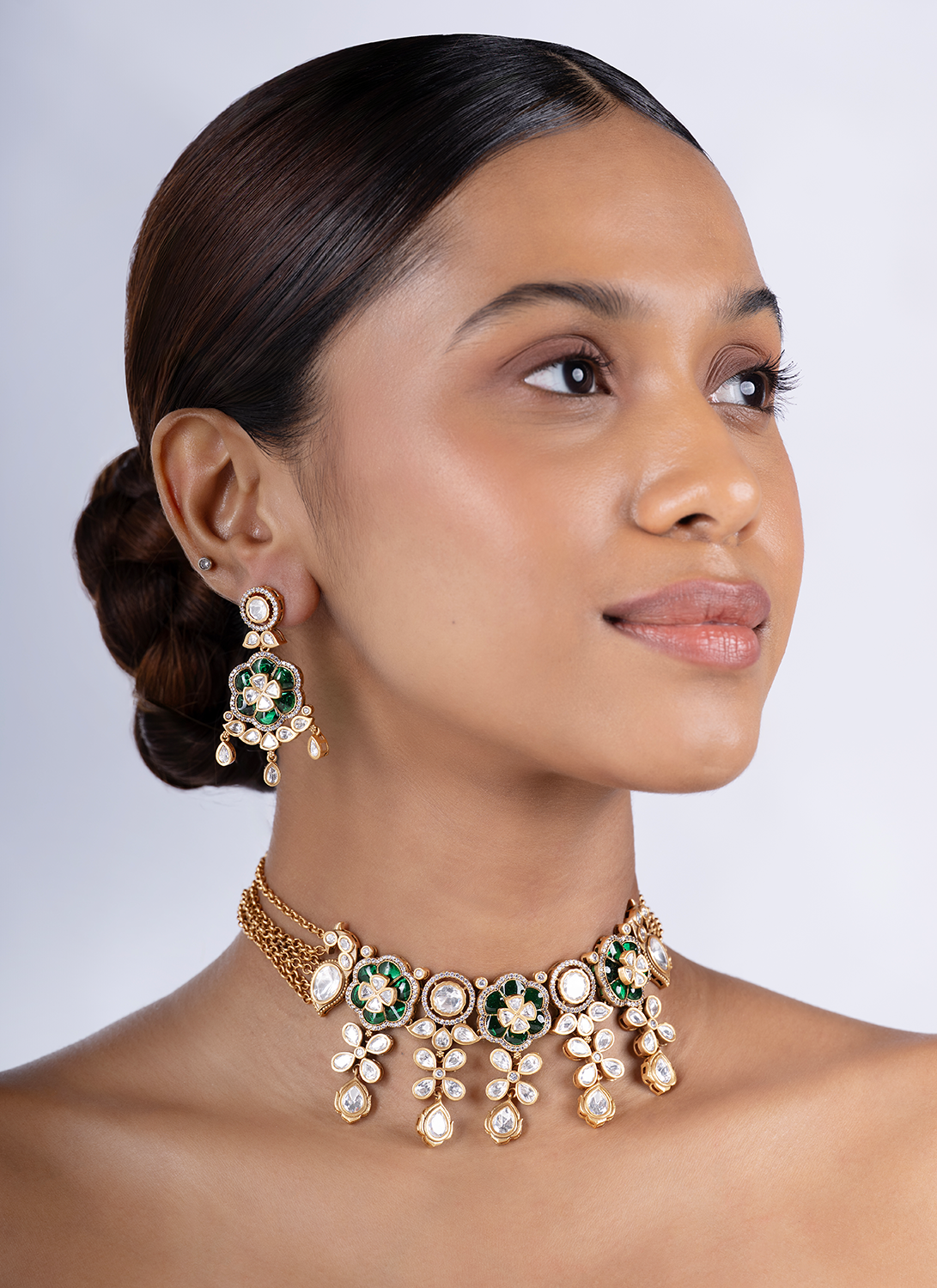 Emerald and Gold Kundan Necklace Set