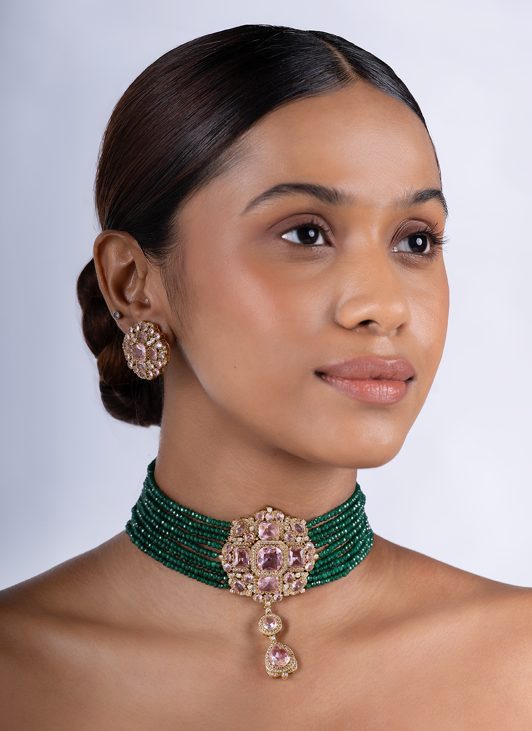Emerald Green Beaded Choker Set