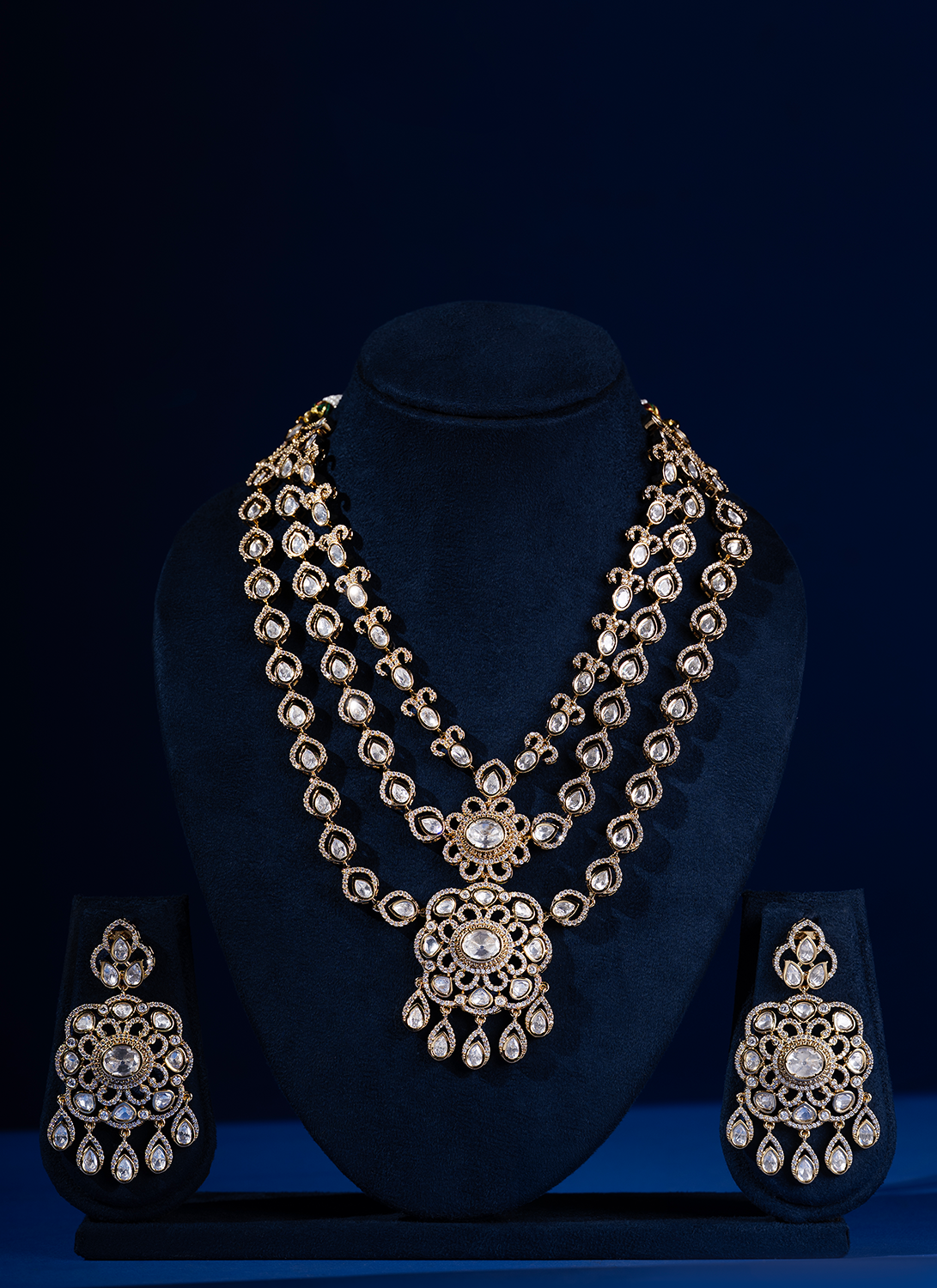 Gold and Moissanite Mala Necklace Set