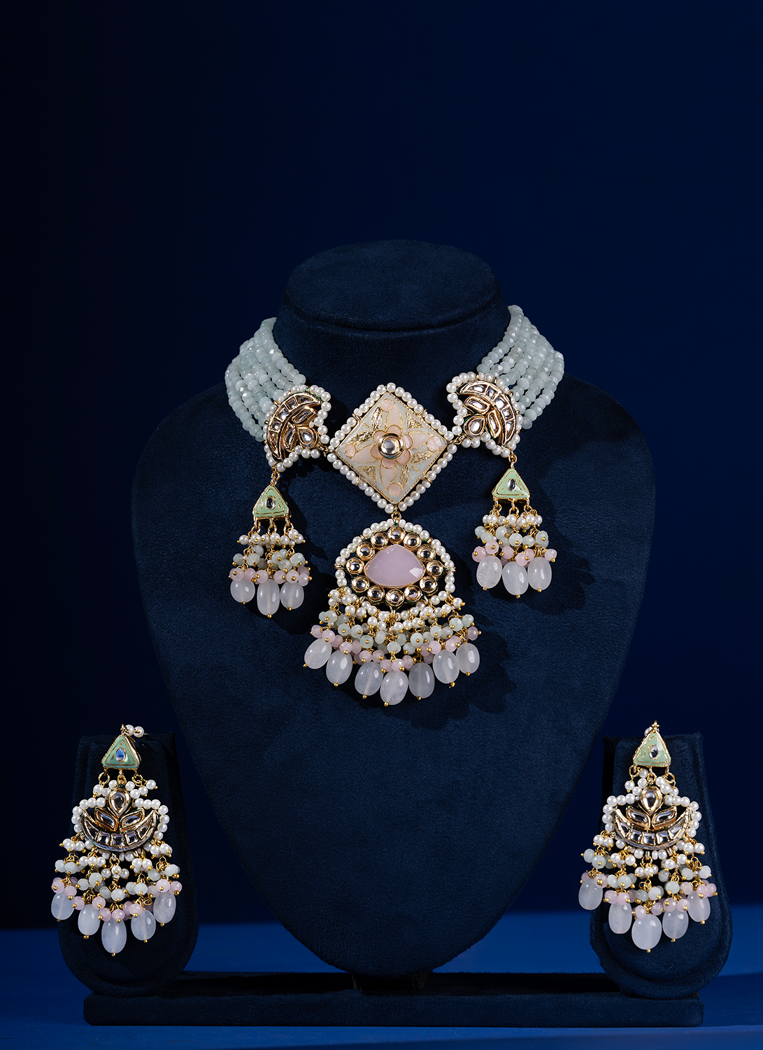 Dusty Blue and Pink Kundan Choker Set