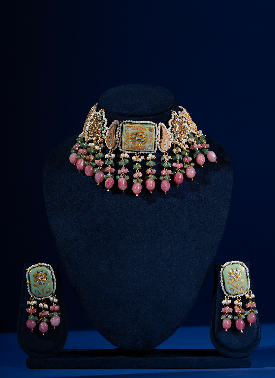 Soft Mint Meenakari Choker Set