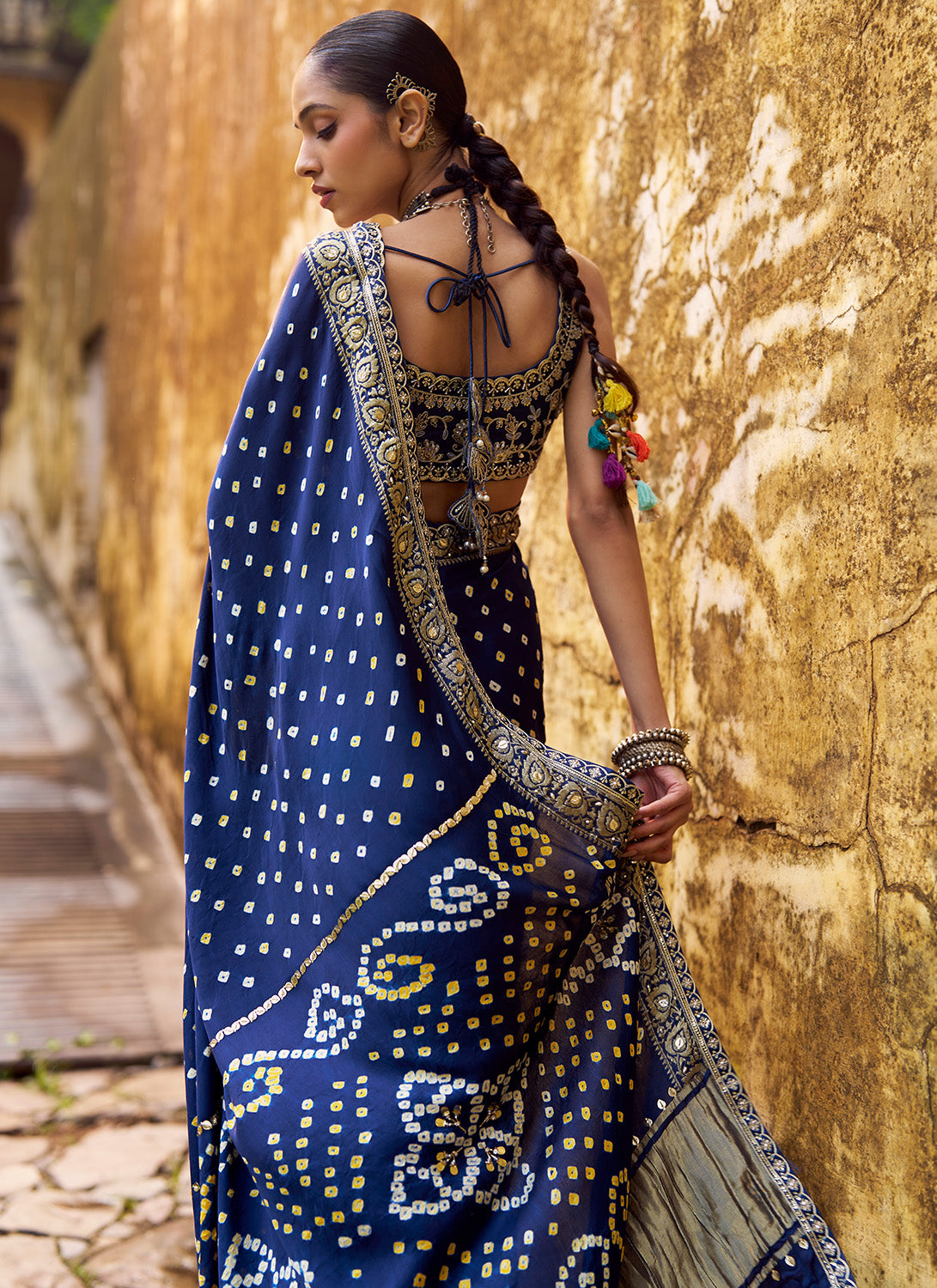 Blue Embroidered Pure Bandhani Saree
