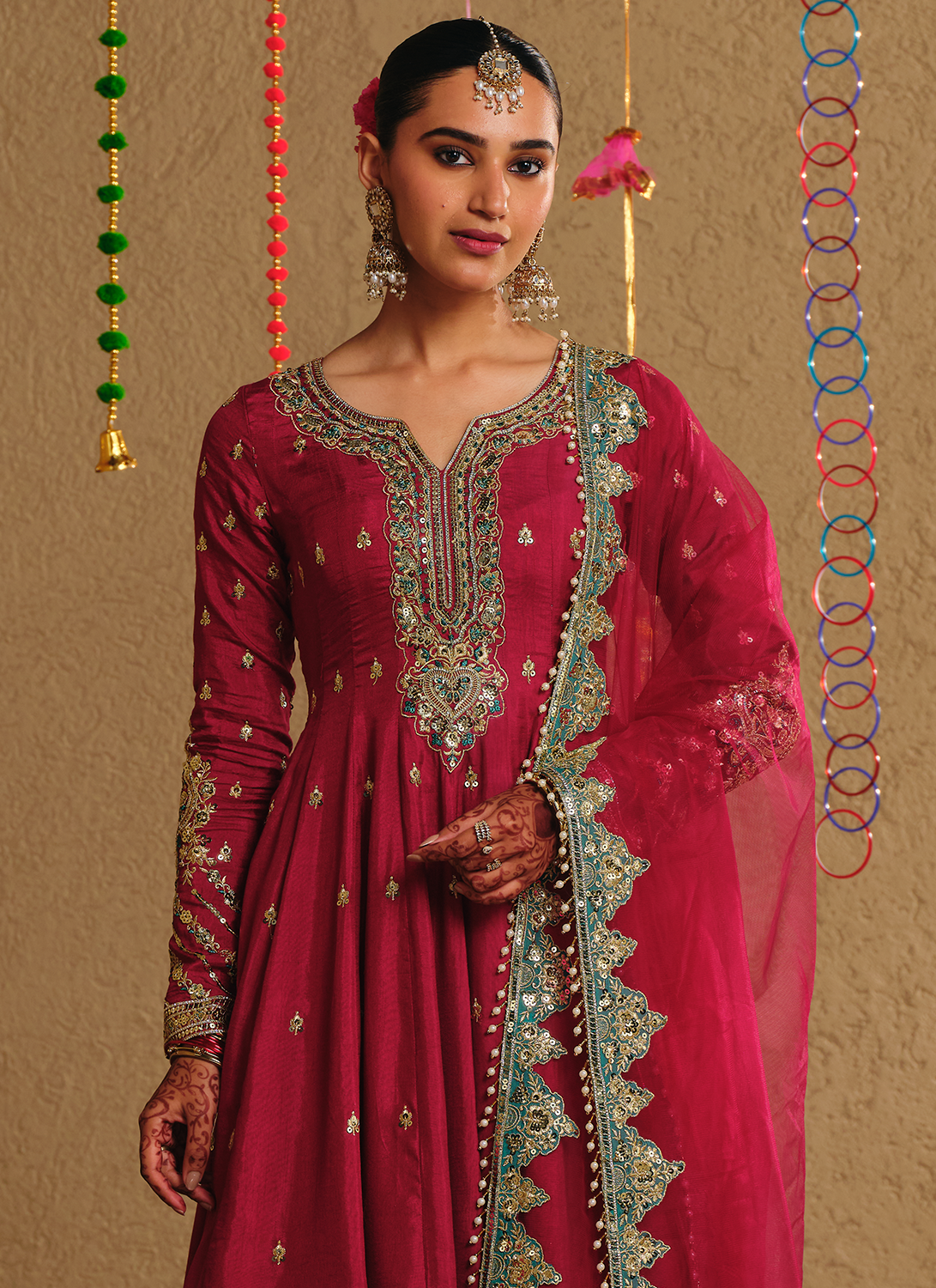 Wine Embroidered Viscose Silk Anarkali Style Salwar Suit
