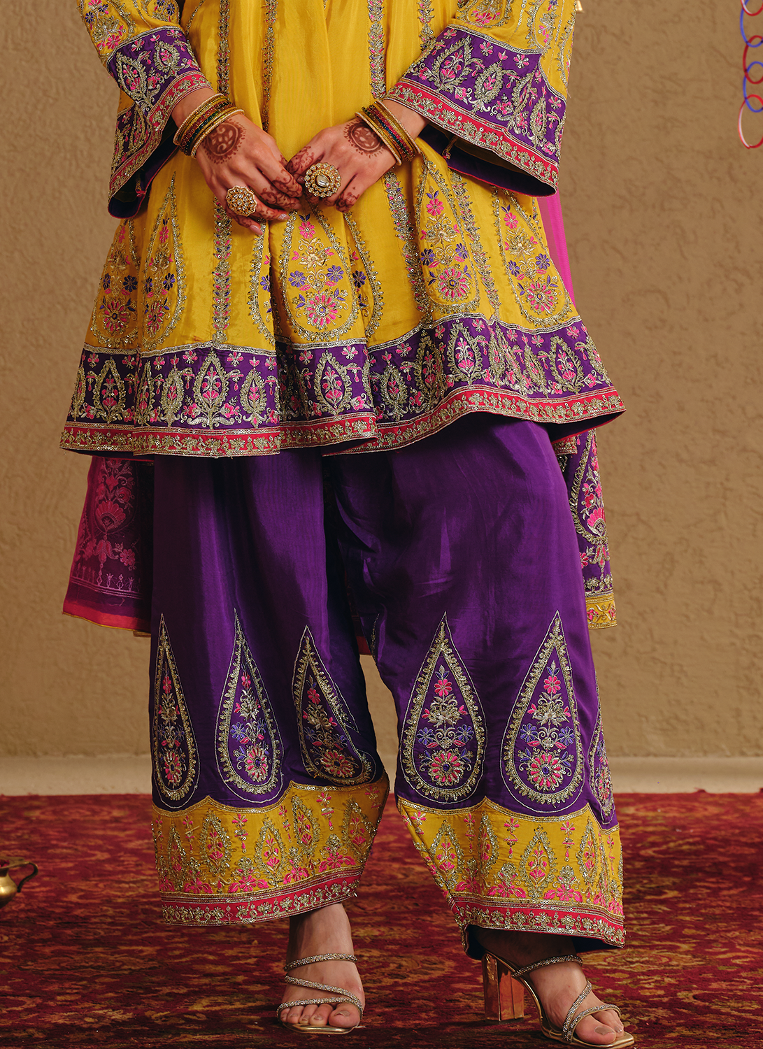 Mustard Multicolor Embroidered Viscose Silk Salwar Suit