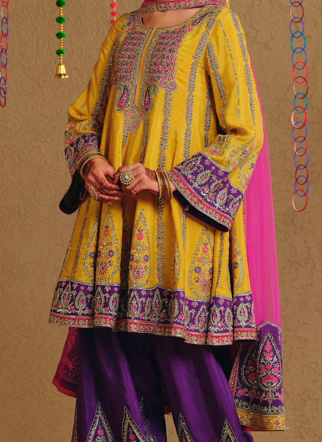Mustard Multicolor Embroidered Viscose Silk Salwar Suit