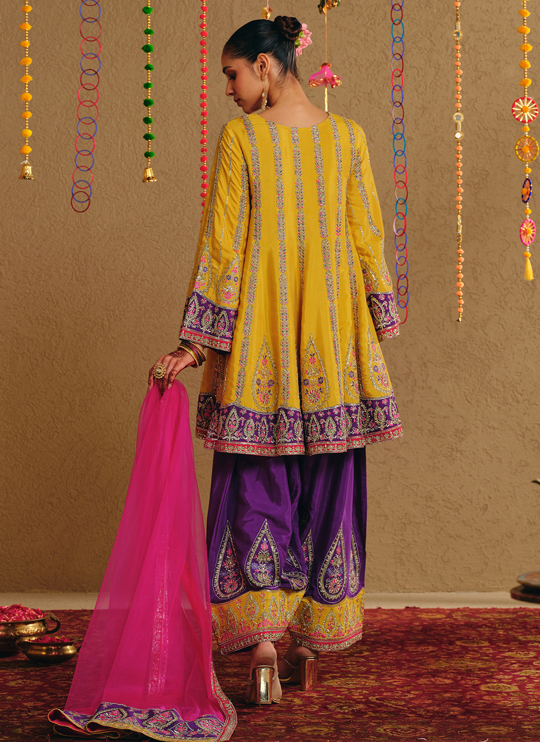 Mustard Multicolor Embroidered Viscose Silk Salwar Suit