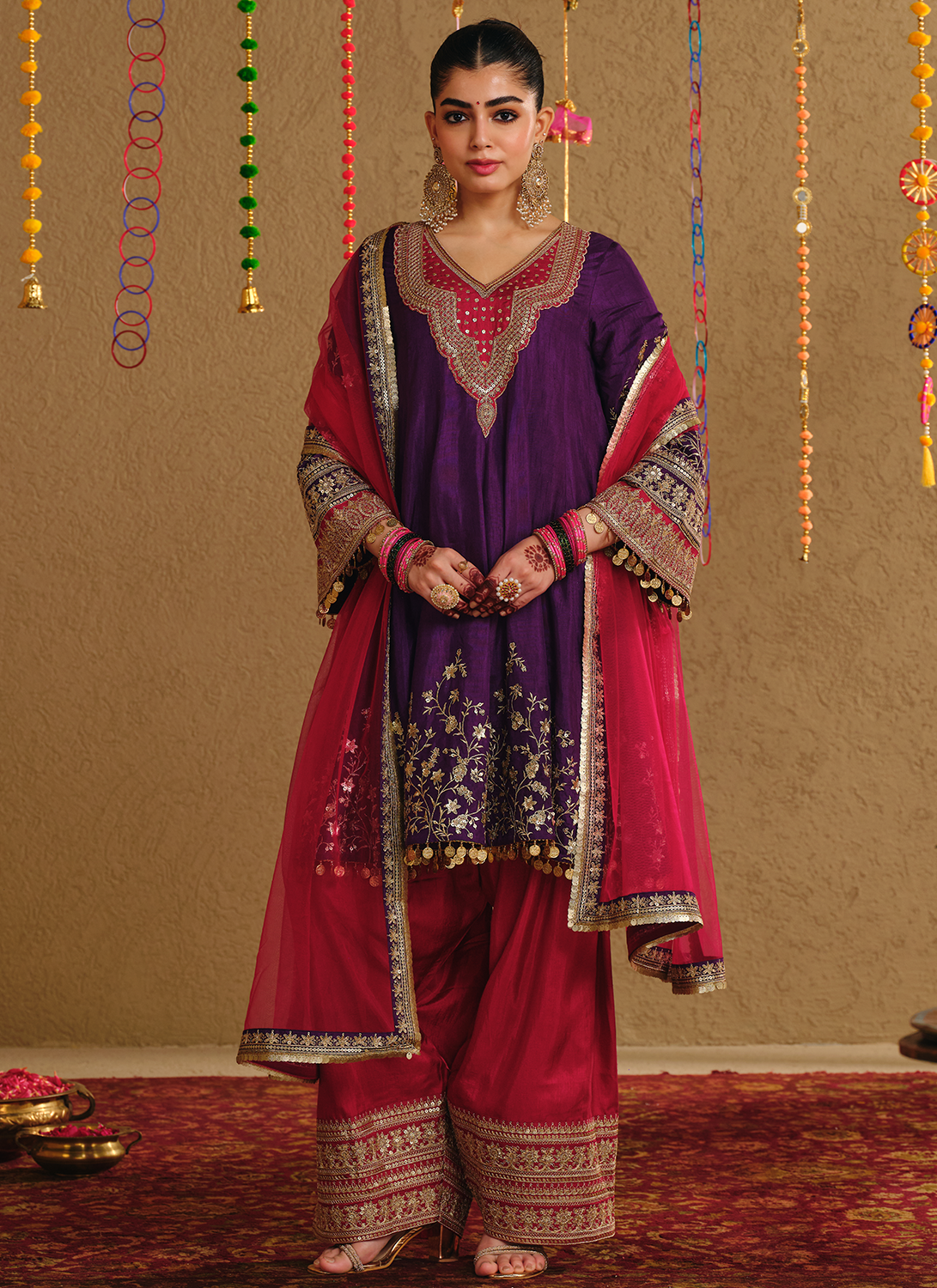 Purple Multicolor Embroidered Viscose Silk Salwar Suit