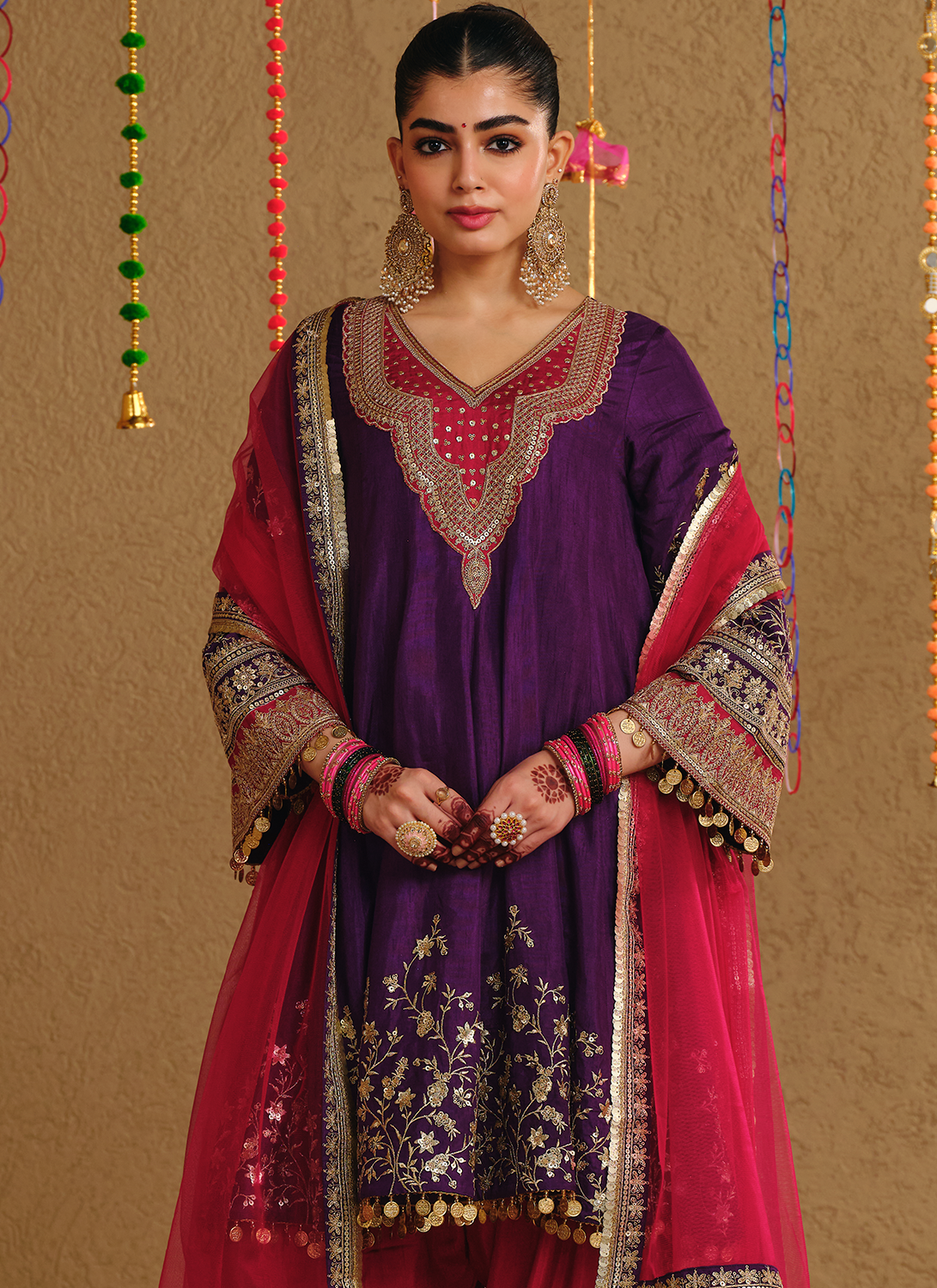 Purple Multicolor Embroidered Viscose Silk Salwar Suit