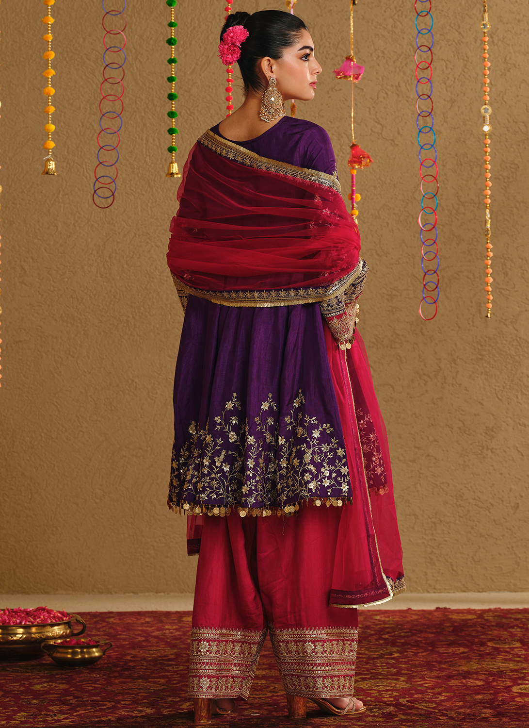Purple Multicolor Embroidered Viscose Silk Salwar Suit