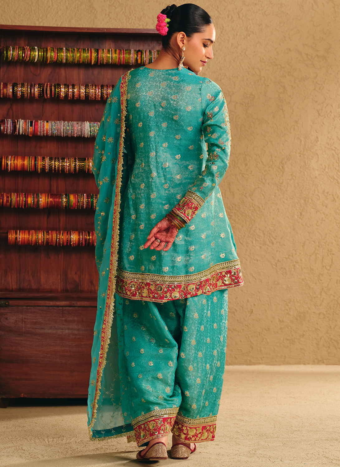 Sea Green Embroidered Viscose Brocade Salwar Suit
