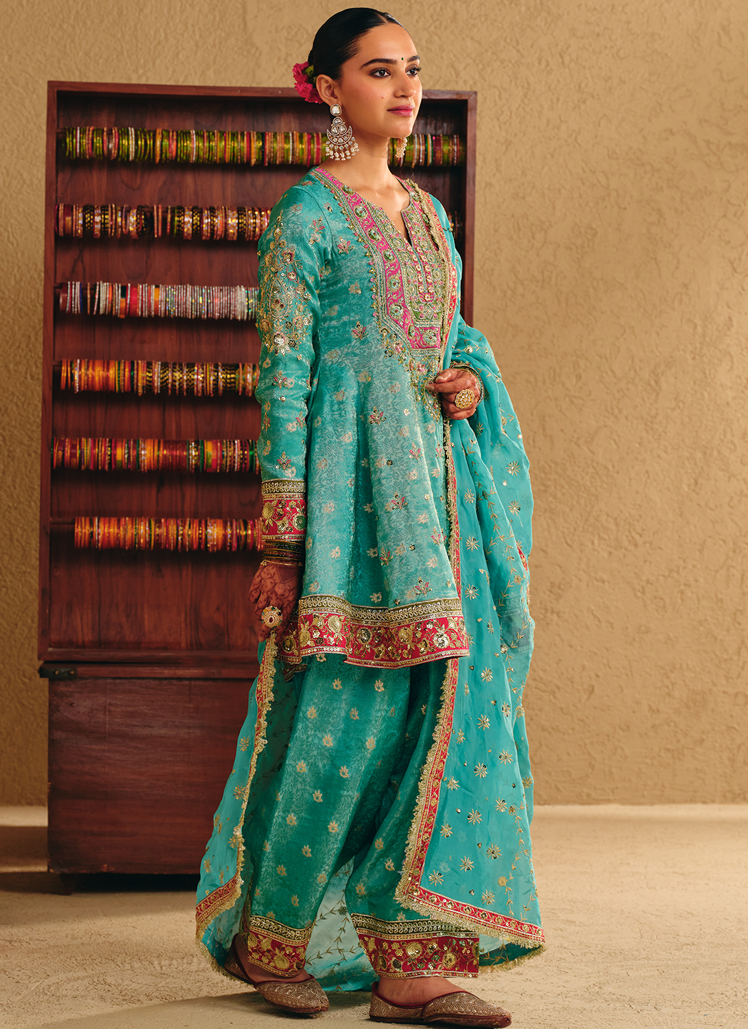 Sea Green Embroidered Viscose Brocade Salwar Suit