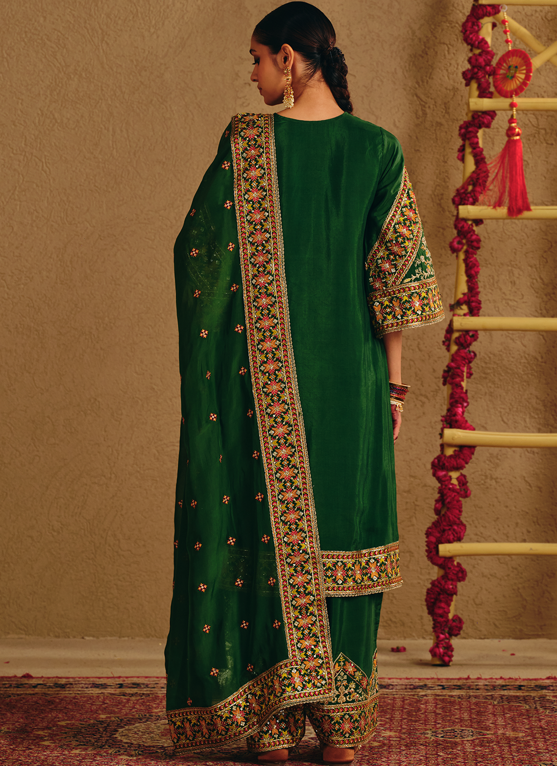 Green Embroidered Viscose Silk Salwar Suit