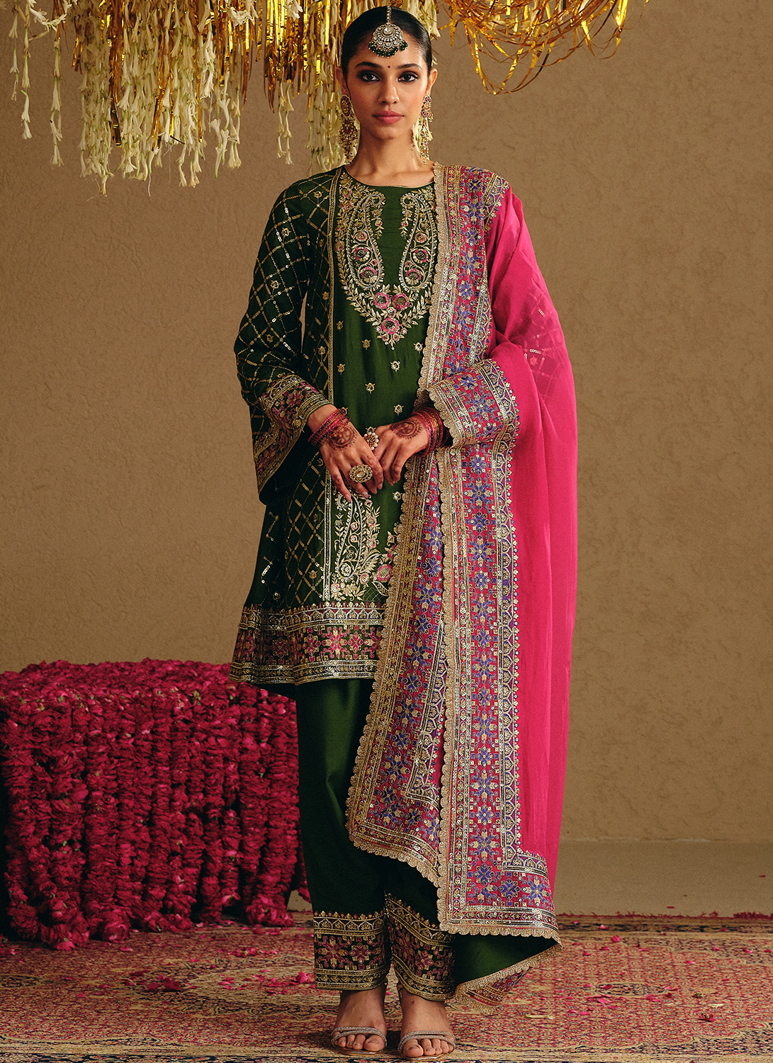Emerald Green Embroidered Viscose Silk Salwar Suit