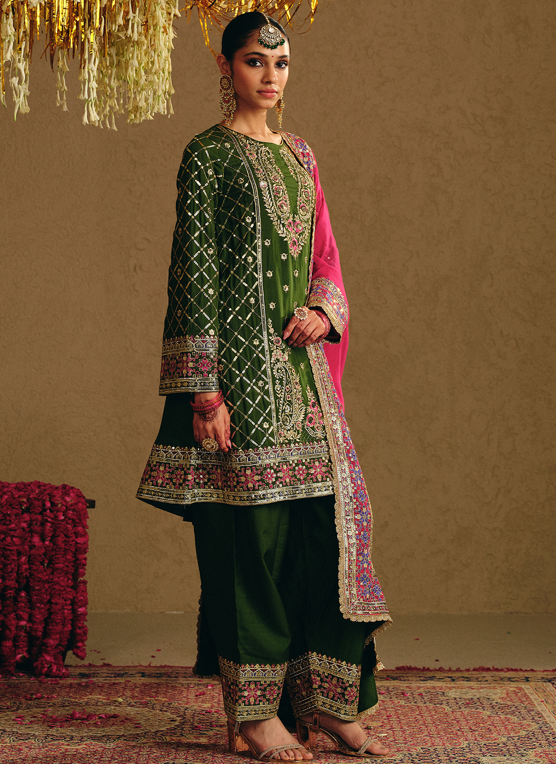 Emerald Green Embroidered Viscose Silk Salwar Suit