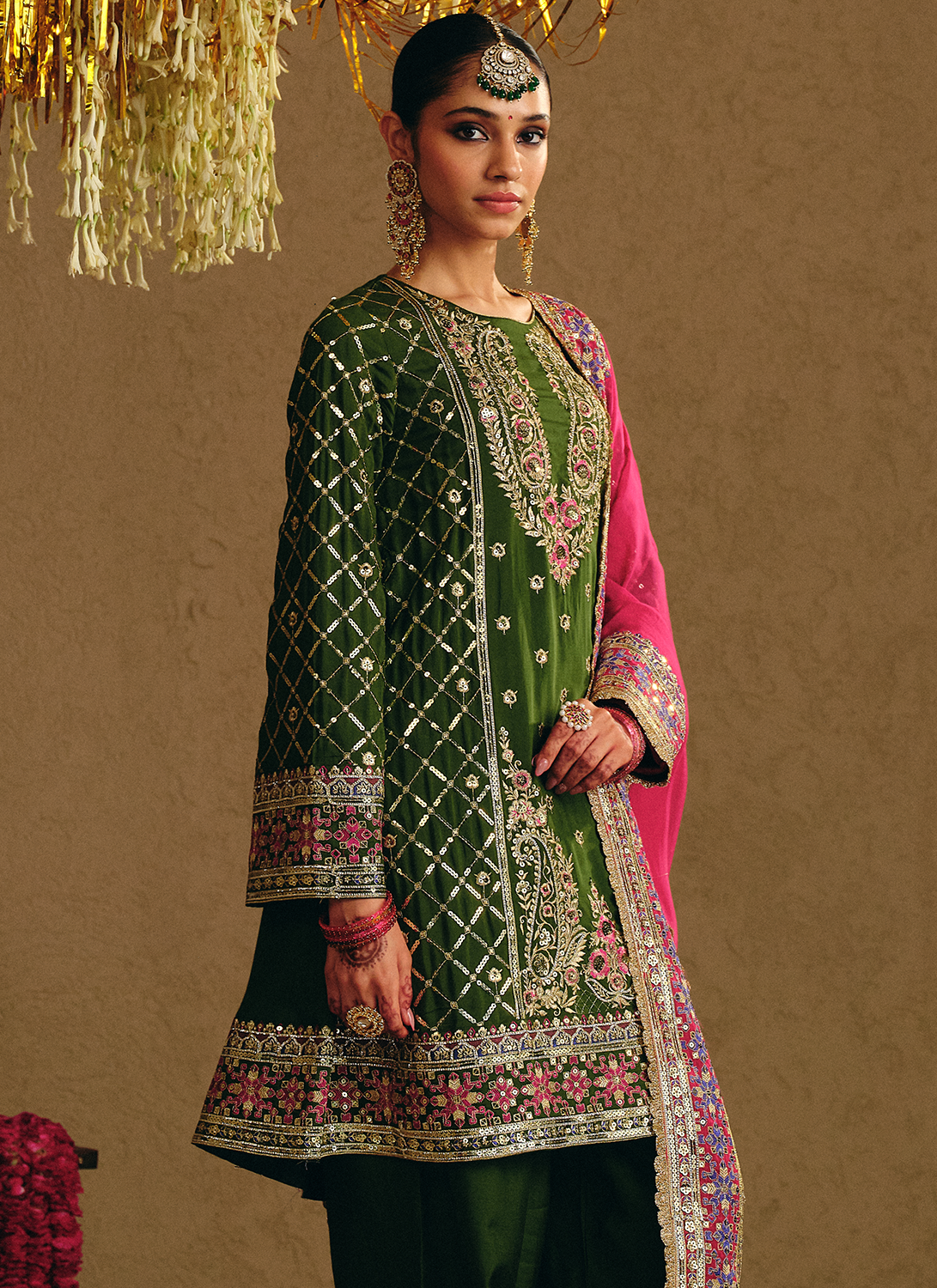 Emerald Green Embroidered Viscose Silk Salwar Suit