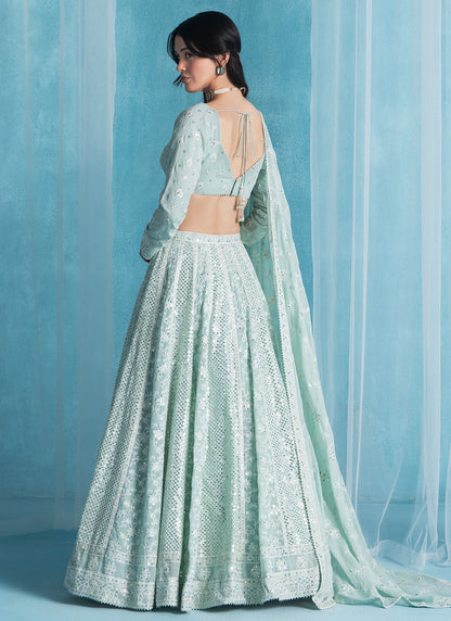 Soft Green Embroidered Lucknowi Lehenga