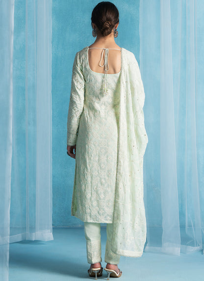 Soft Mint Embroidered Lucknowi Straight Suit