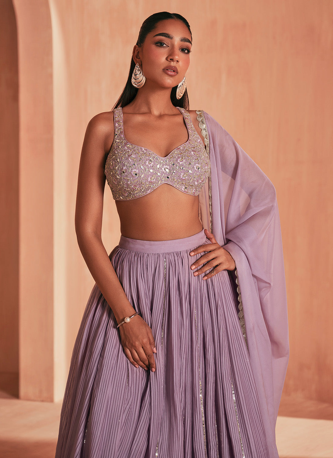Lavender Embroidered Organza Lehenga