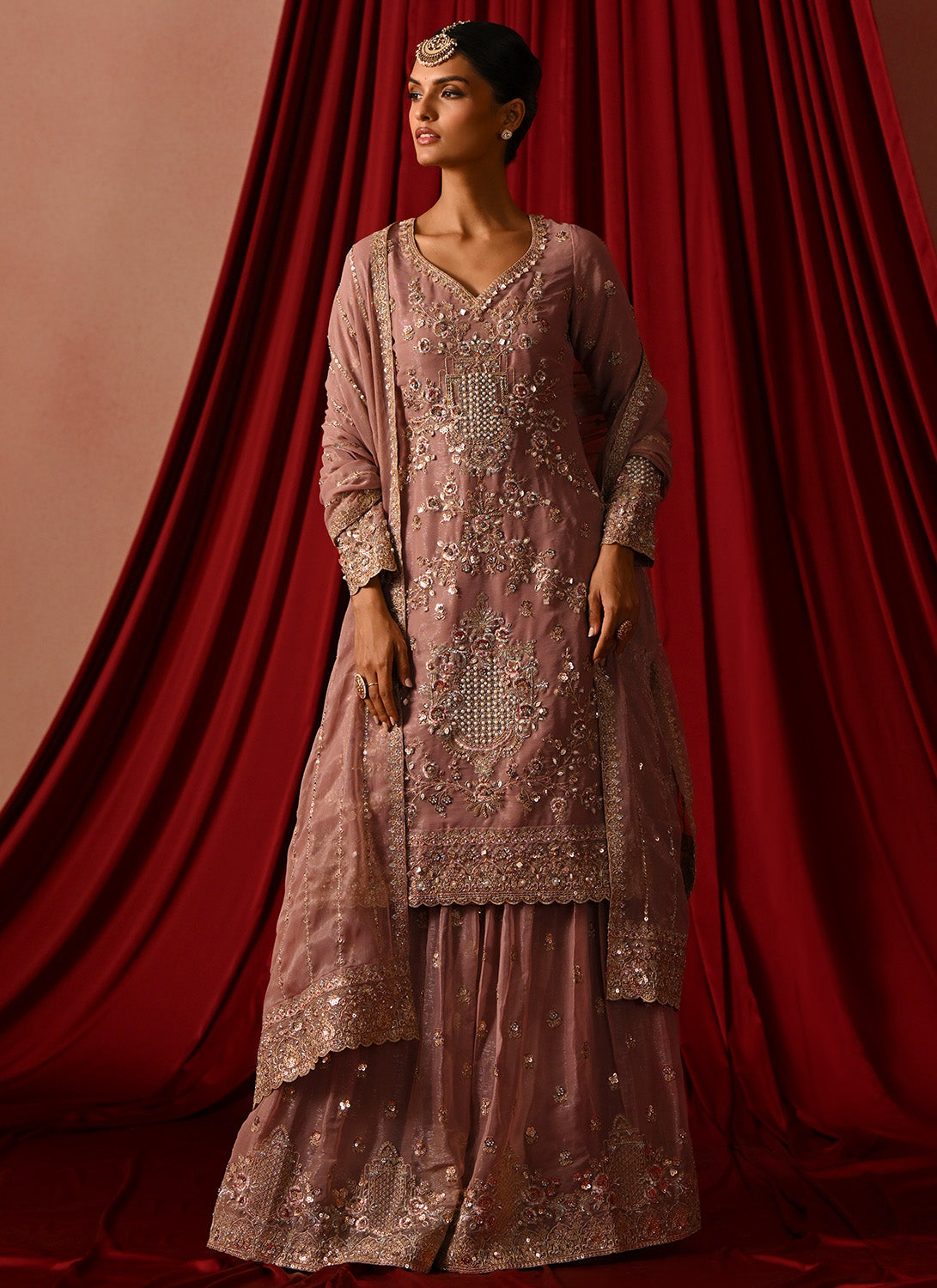 Lavender Embroidered Tissue Sharara Suit