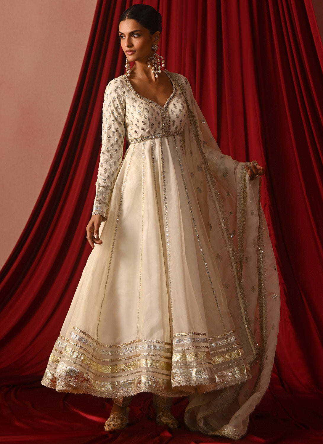 White Embroidered Silk Anarkali