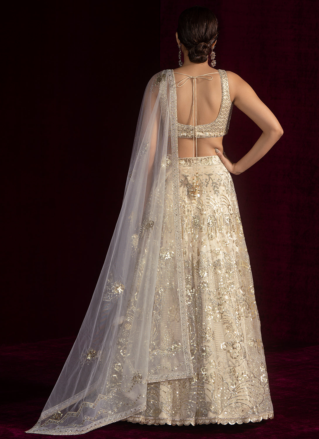Nude Embroidered Net Lehenga