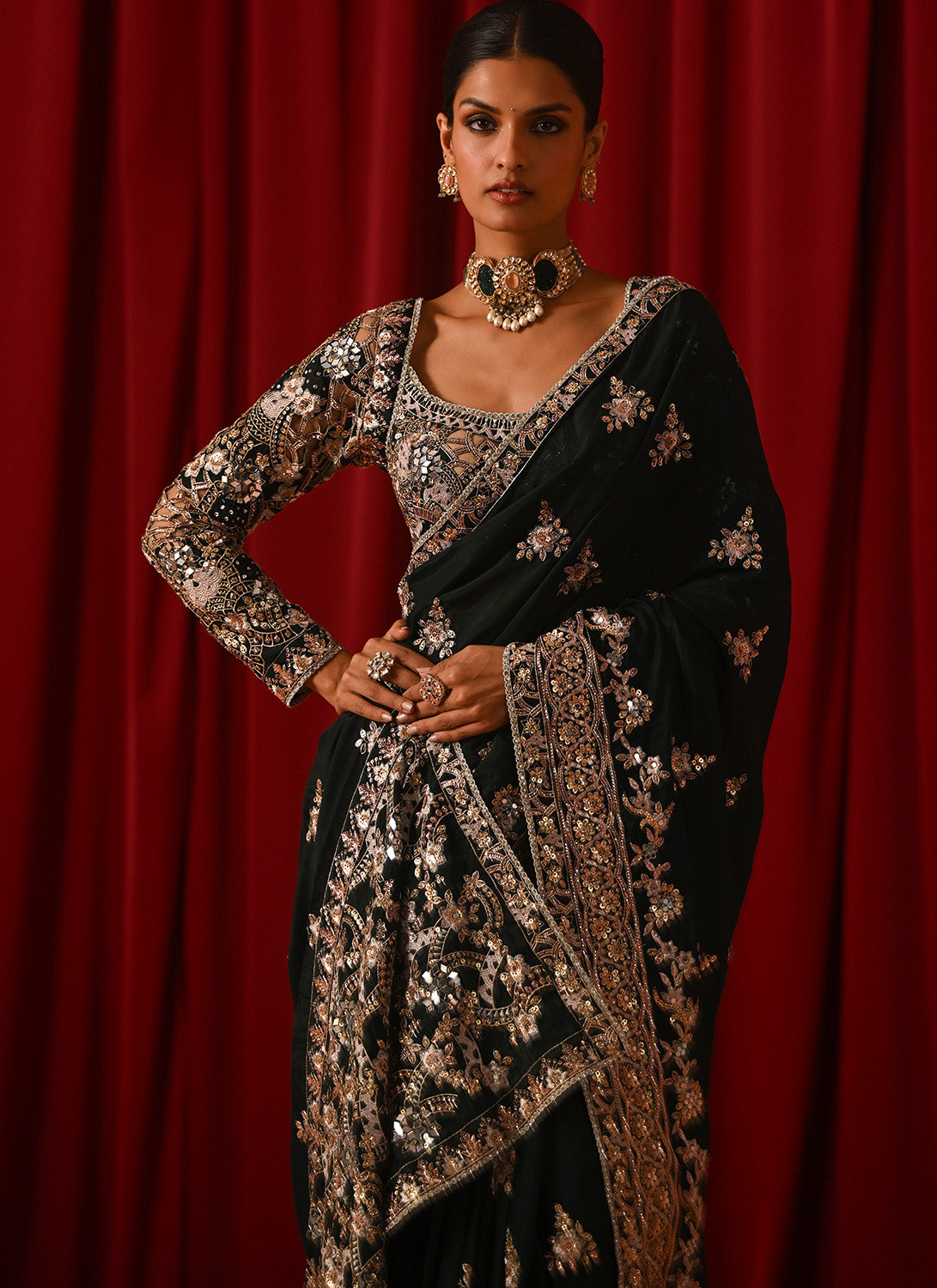 Green Embroidered Silk Saree