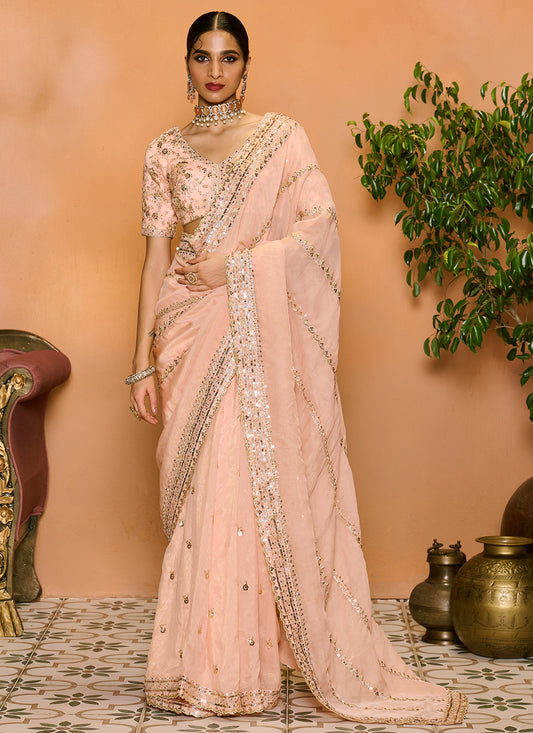 Blush Embroidered Net Saree