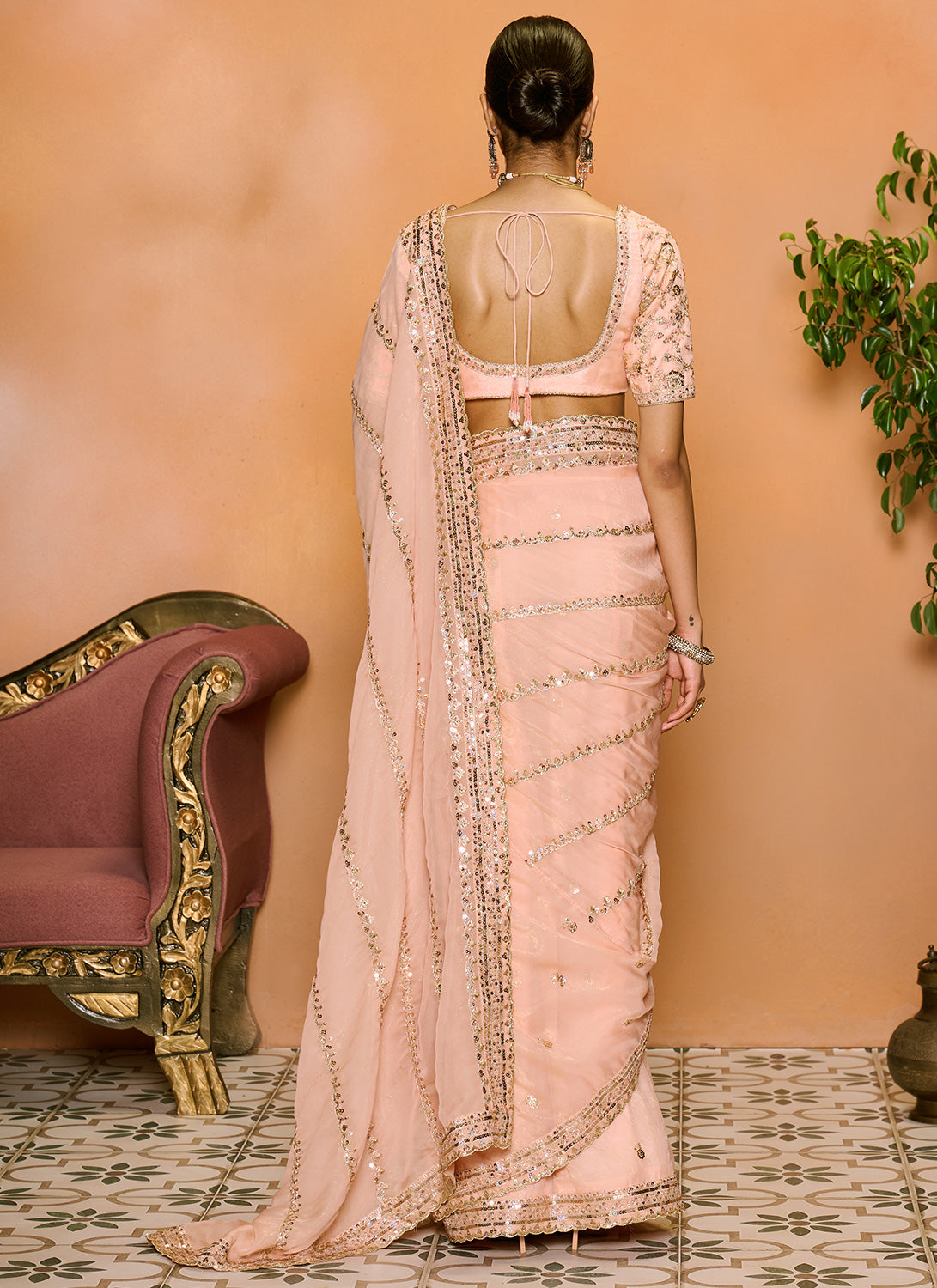 Blush Embroidered Net Saree