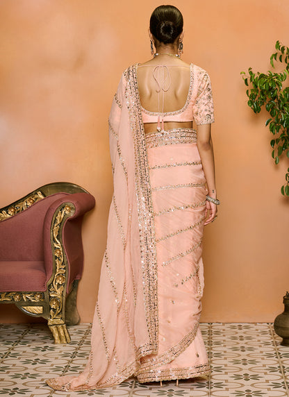 Blush Embroidered Net Saree