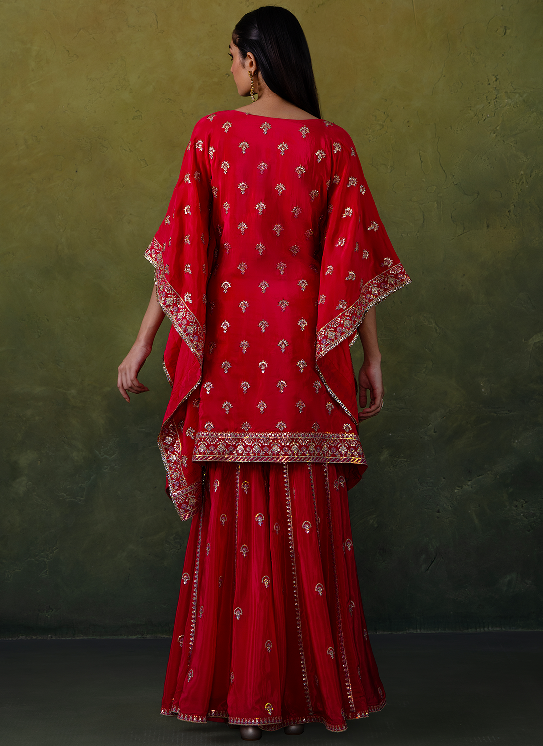 Hot Pink Embroidered Crepe Kaftan
