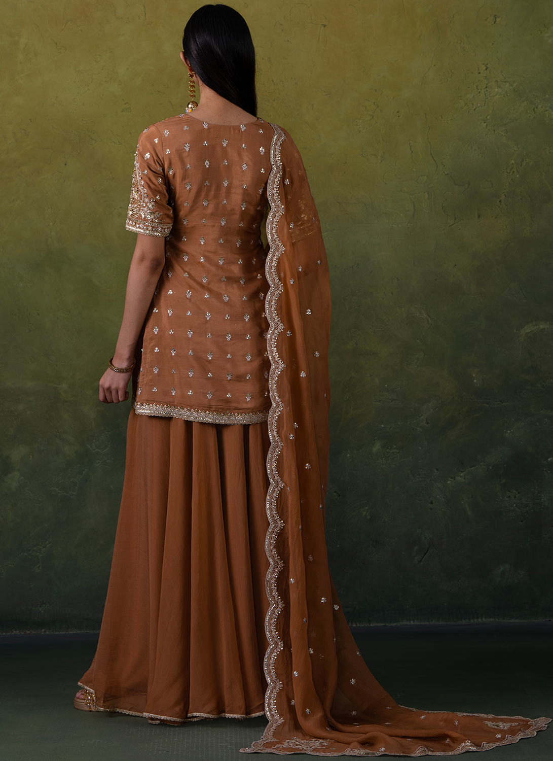 Dusty Rust Embroidered Viscose Silk Sharara