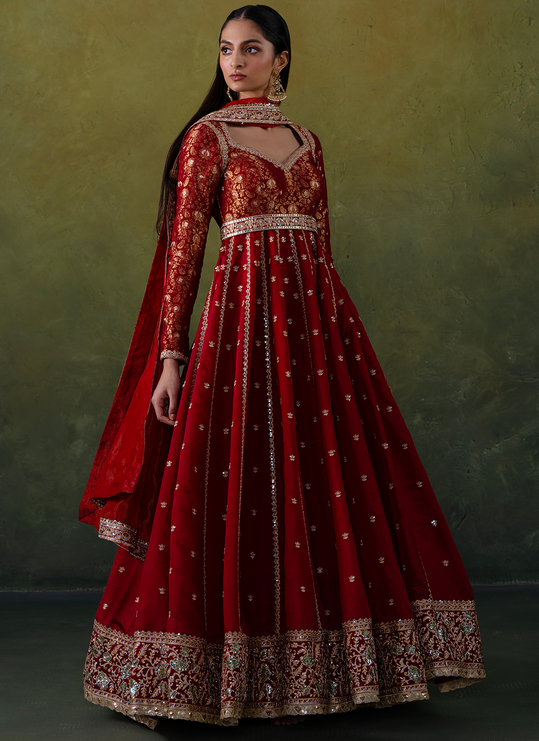 Maroon Embroidered Brocade Anarkali