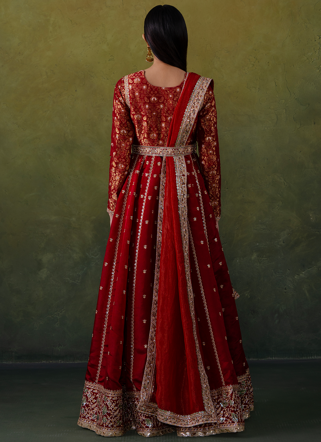 Maroon Embroidered Brocade Anarkali