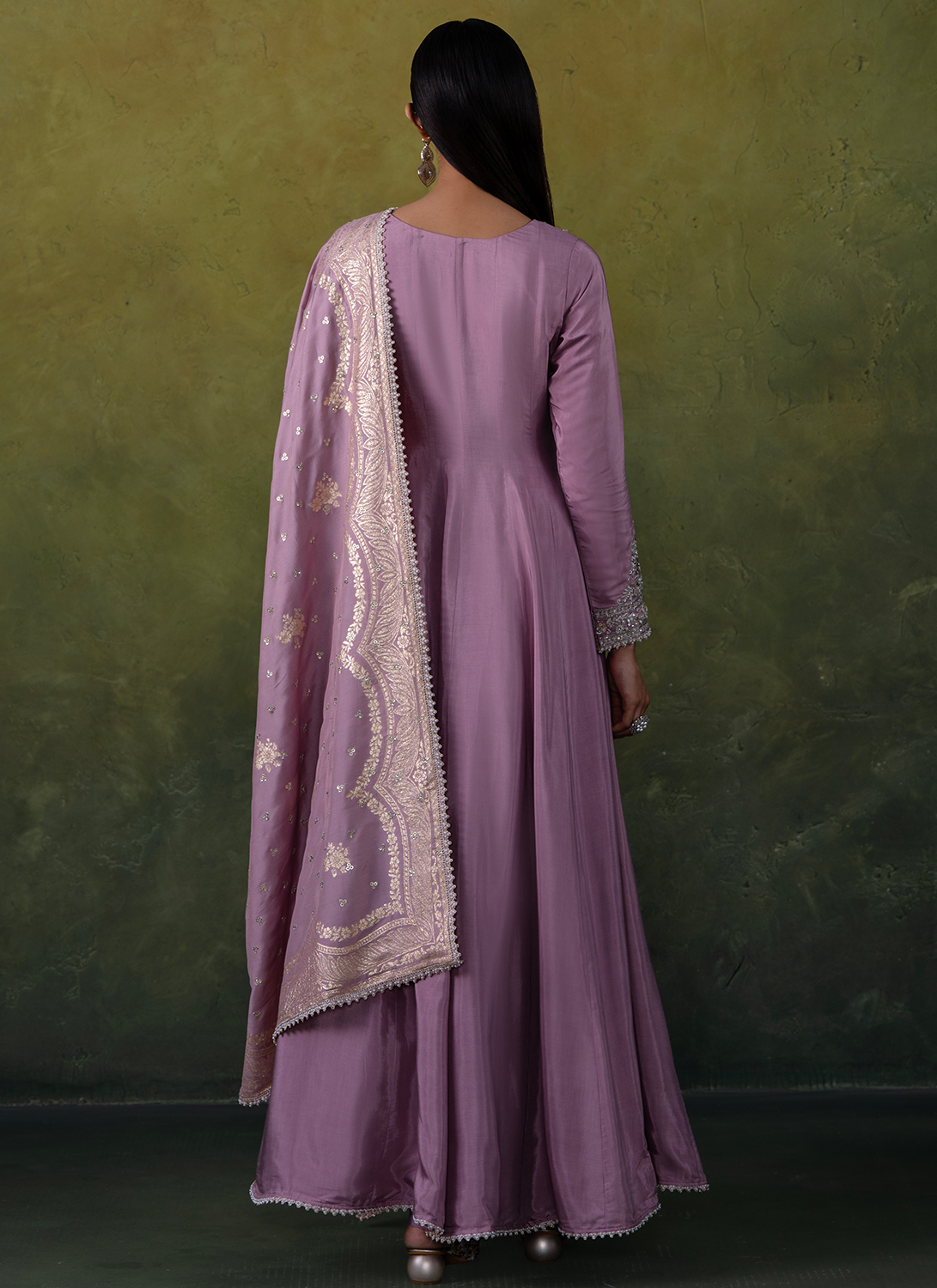 Dusty Lilac Embroidered Viscose Silk Anarkali