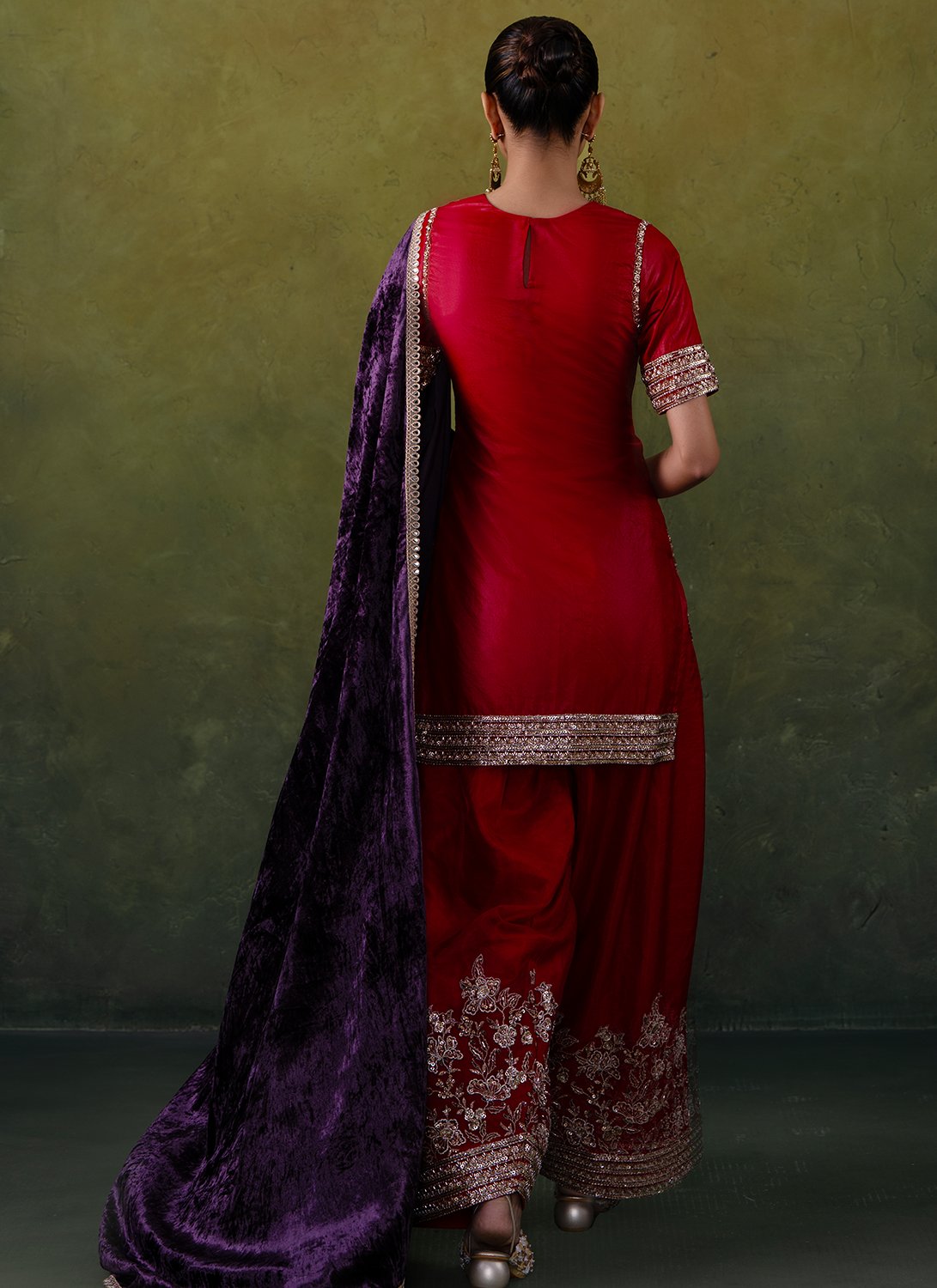 Red Embroidered Silk Salwar Suit