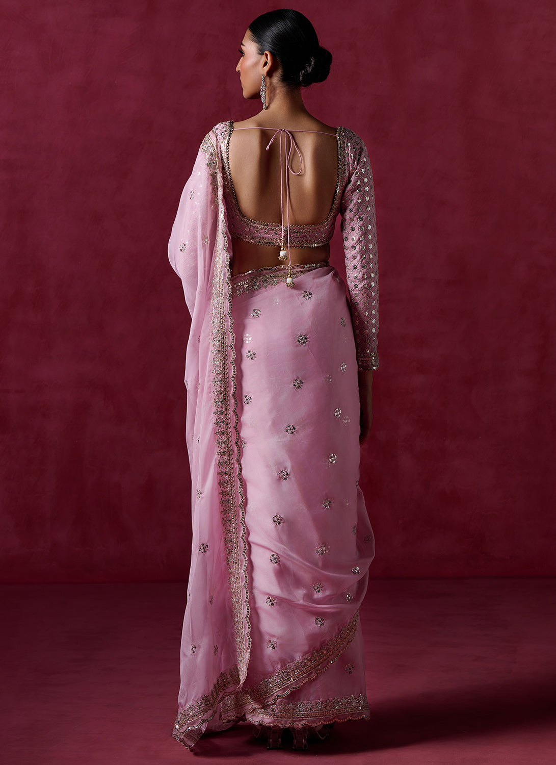 Dusty Pink Embroidered Organza Saree