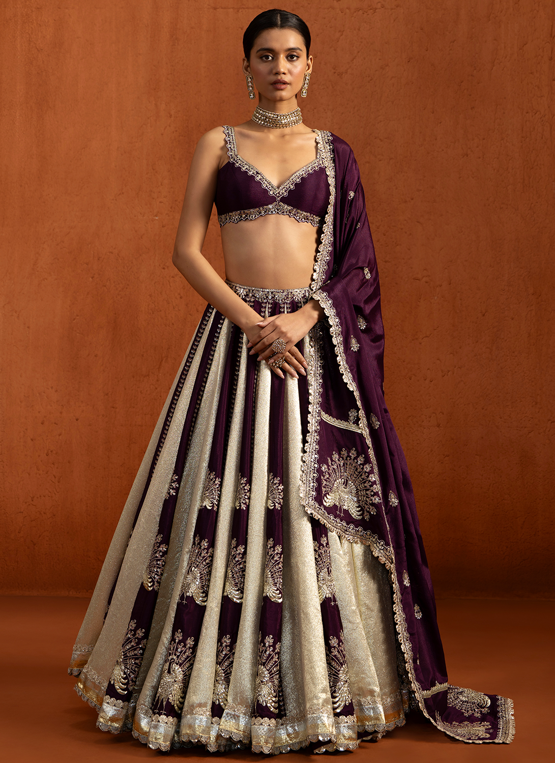 Wine Multicolor Embroidered Lampi Lehenga